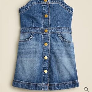 Denim Button-Down Dress with Gold Accents. Girls denim overall mini dress